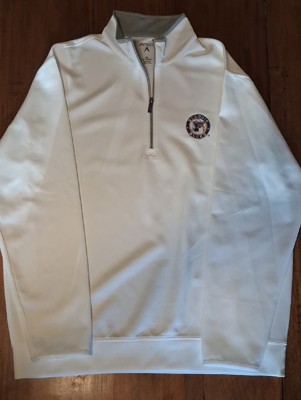 Antigua Men’s White Quarter-Zip Pullover with Embroidered Crest